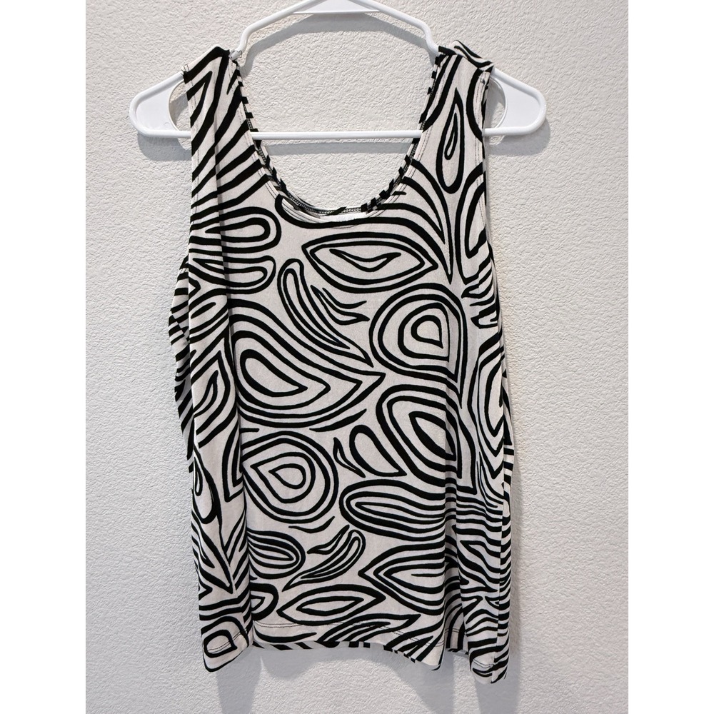 Chico's Travelers Abstract Art Tank Wrinkle Resistant Y2K Neutral Resortwear Sz2